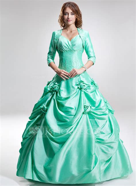 Ball Gown Sweetheart Floor Length Taffeta Prom Dress With Ruffle