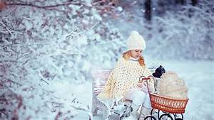 Cute, Little, Girl, Is, Wearing, White, Woolen, Knitted, Cap, And