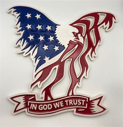 Bald Eagle With Banner In God We Trust Usa Flag Wood Sign Etsy