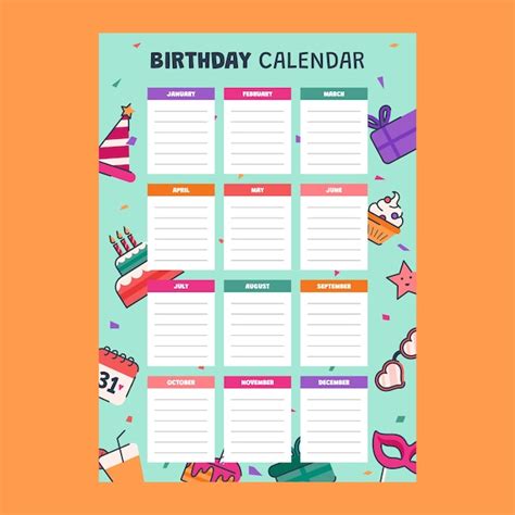 Free Vector Hand Drawn Birthday Calendar Template