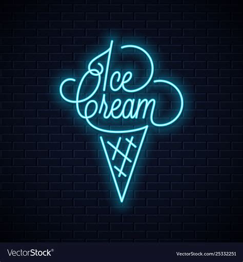 Ice Cream In Waffle Cone Neon Sign Royalty Free Vector Image