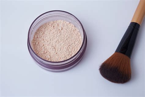 Cosmetics Powder And Brush On White Background Stock Photo Download