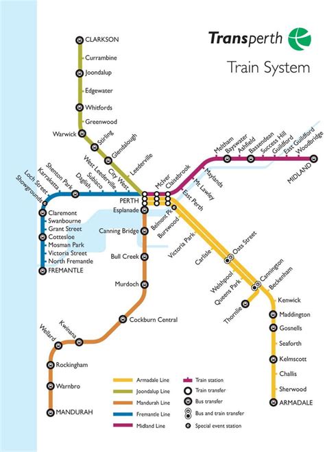 perth mapa del metro perth de metro de la estación de tren de mapa australia