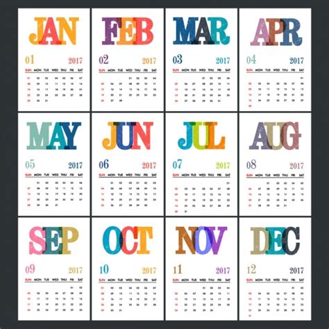 Premium Vector Calendar Template With Colorful Letters