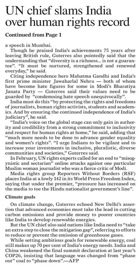 Dawn Epaper Oct 20 2022 Un Chief Slams India Over Human Rights Record