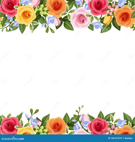 Horizontal Seamless Background With Colorful Roses And Freesia Flowers