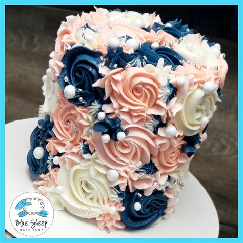 Navy And Blush Buttercream Textures To Go Cake Nj Birthday Cake Cake