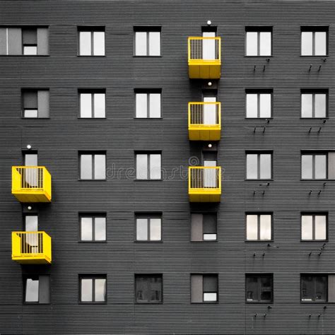 Black Wall With Yellow Terrace Building Facade Stock Image Image Of