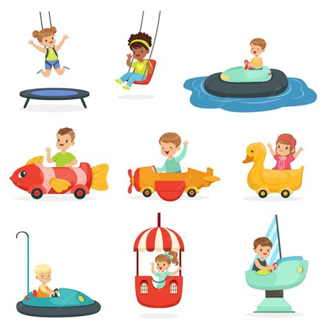 Premium Vector Children Ride On Attractions In The Amusement Park