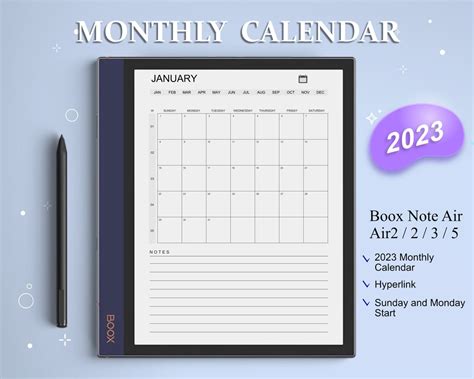 Boox Note Templates 2023 Calendar Yearly And Monthly Etsy
