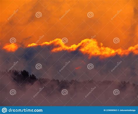 Dramatic Fiery Sunrise On Extremely Cold Winter Morning Stock Image