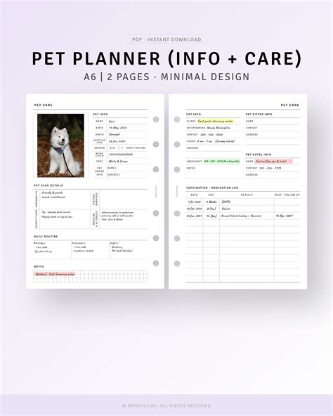 Pet Planner Printable A6 Ring Puppy Health Information - Etsy