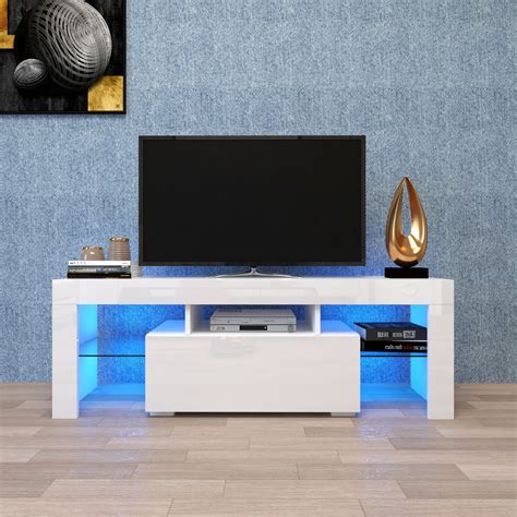 White Tv Stand With Led Lights Corner Tv Stand With Storage Drawers