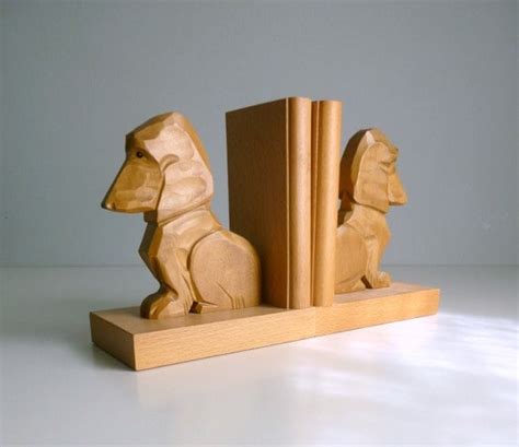 Vintage Wood Bookends Dogs Daschunds Hand Carved By Mungoandmidge
