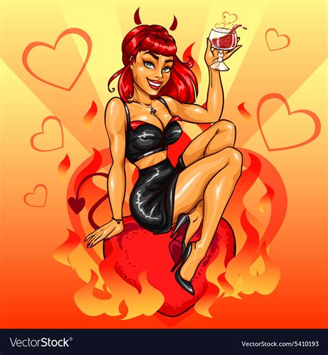 Pretty Pin Up Devil Girl With Cocktail Royalty Free Vector