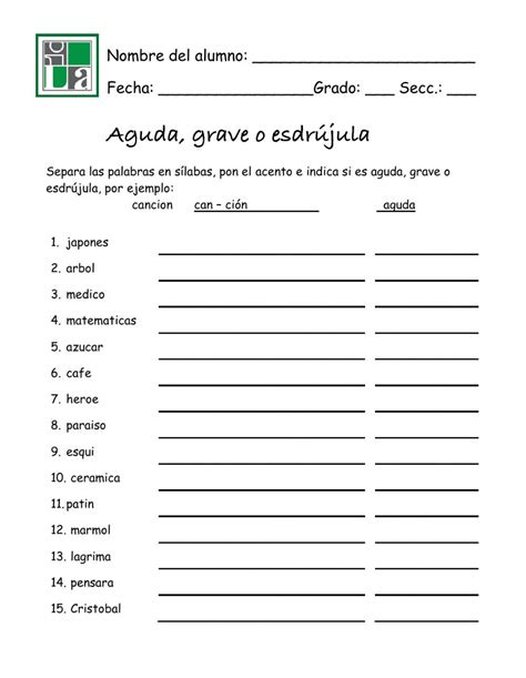 Palabras Agudas Graves Y Esdr Julas Worksheet Middle School Teachers Tobi Ideas Para Exam