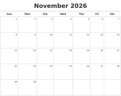 November 2026 Calendar Maker