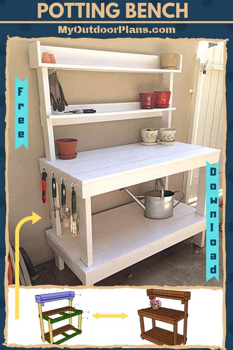 It features a generously sized work top with a hutch above for tools, seeds and small pots. How to Build a Potting Bench | Potting bench plans ...