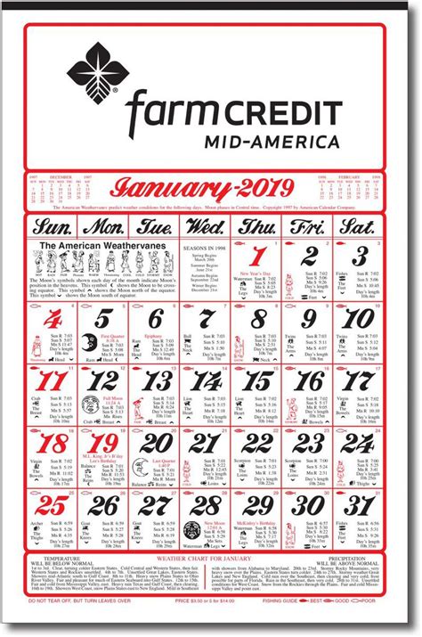Almanac 12 Month Wall Calendar A10 American Calendar