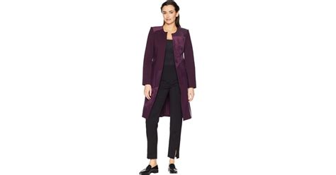 Calvin Klein Long Jacket W Suede Faux Leather Aubergine Women S Coat In Purple Lyst