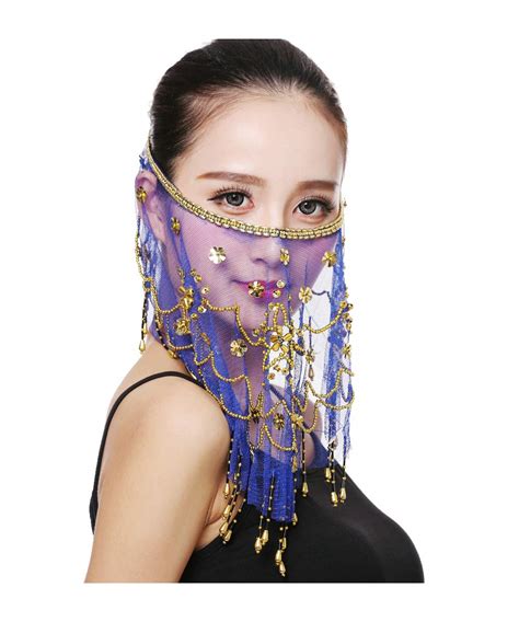 Buy Belly Dance Half Face Veil Costume With Gold Beaded Clover For Womens Girls Arabian Egyptian