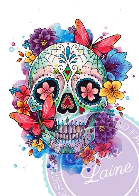 Sugar Skull Print Tattoo Design Day Of The Dead Art Tattoo Etsy Australia