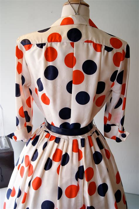 Fabulous 1950s Silk Polka Dot Print Dress By Miss Brooks