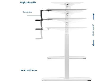 Vivo White Manual Height Adjustable Stand Up Desk Frame Crank System