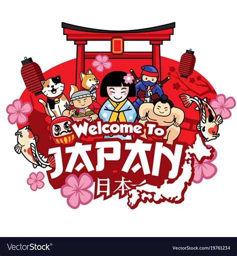 Greeting Welcome To Japan With Cute Style Cartoon Vector Image