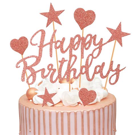 Buy Humairc Rose Gold Cake Toppers Set Pieces Happy Birthday Cake Toppers Sparkling Rose