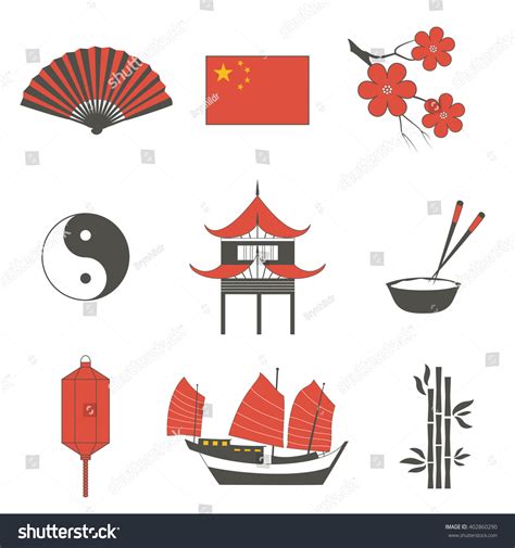 China Travel Asian Traditional Culture Symbols Stock Vector Royalty