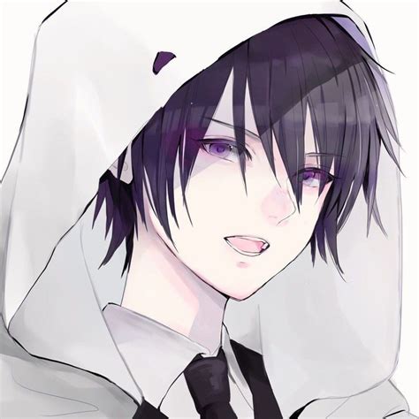 Anime Guy Dark Brownblack Hair Purple Eyes Hooded Cloak Formal Wear Icon Smile