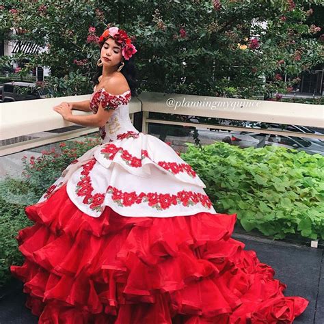 Red And White Charro Quinceañera Dress🌹 ️ Quince Dresses Mexican