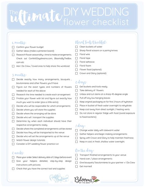 The Ultimate Diy Wedding Flower Checklist Printable Wedding Flower