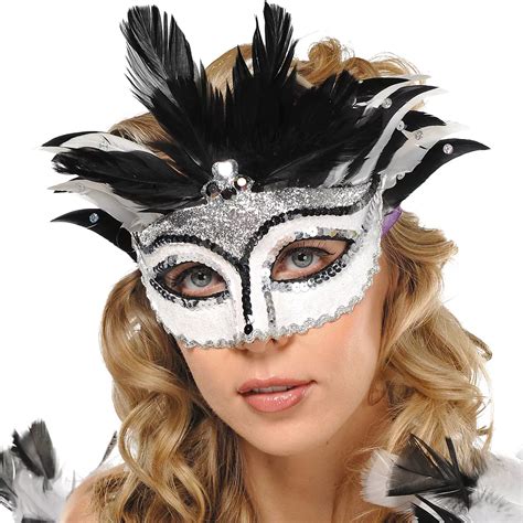 Black And White Feather Masquerade Mask 6 12in X 3 14in Party City