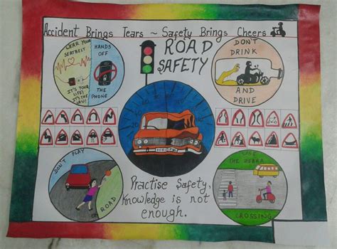 Uni project for road safety posters for the local county council. Road safety rules and symbols on chart with Brush pen and acrylic paints.... | Road safety ...