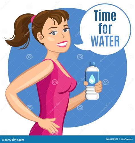 Cartoon Woman With A Bottle Of Water Healthy Drink And Fitness Stock