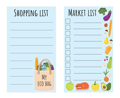 Shopping List Template With Eco Bag Healthy Food And Vegetables Page