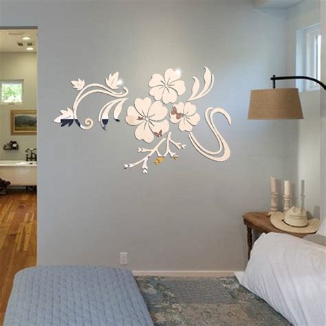 Gold Silver Acrylic 3d Mirror Flower Home Decor Vinyl Stickers For