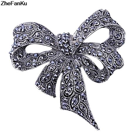 black color rhinestone bow brooches for women large bowknot brooch pin vintage fashion jewelry