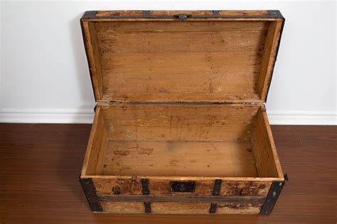 Antique Wood Chest Rugged Primitive Rustic Wood Storage Trunk