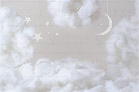 Newborn Digital Backdrop Clouds With White Moon And Stars Etsy