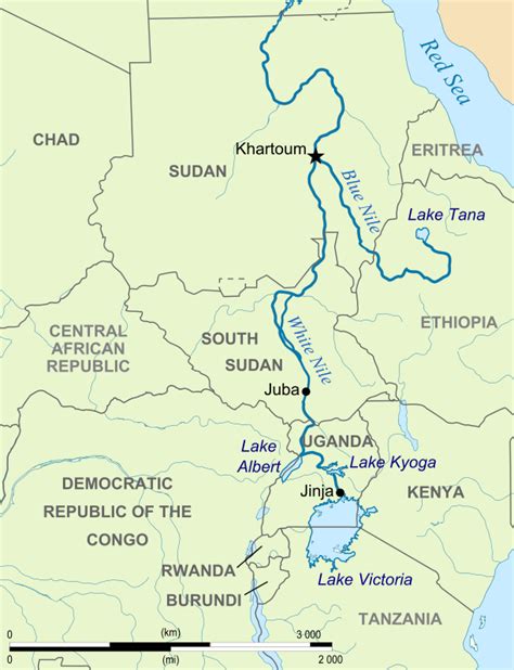 Its average discharge is 3.1 million litres (680,000 gallons) per second. A map showing the White Nile and the Blue Nile in East ...