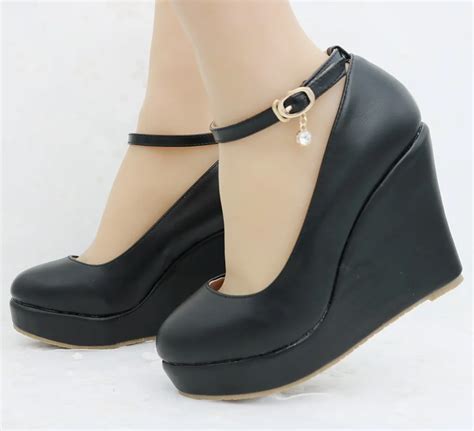 Black Elegant Wedges Shoes Wedges Pumps For Women Platform High Heels