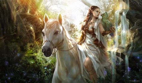 Фото Принцесса эльфов верхом на лошади в сказочном лесу by SolanArt