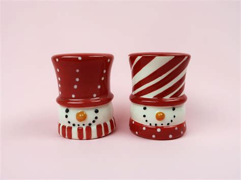 2 Snowman Candleholders Vintage Ceramic Candle Holder Pair Etsy
