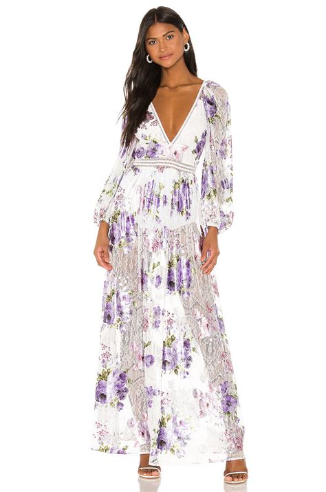 For Love And Lemons Wildflower Foil Lace Maxi Dress In Lavender Revolve