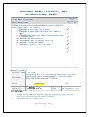 Observation Checklist Bsbwhs Task Hazard Identification Docx