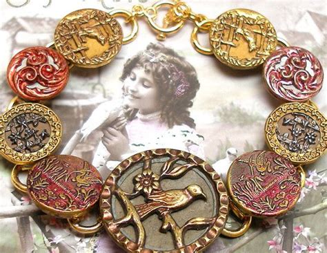 1800s Button Bracelet Victorian Bird And Flowers 75 Etsy Antique