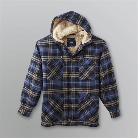 Basic Editions Mens Sherpa Lined Hooded Flannel Jacket